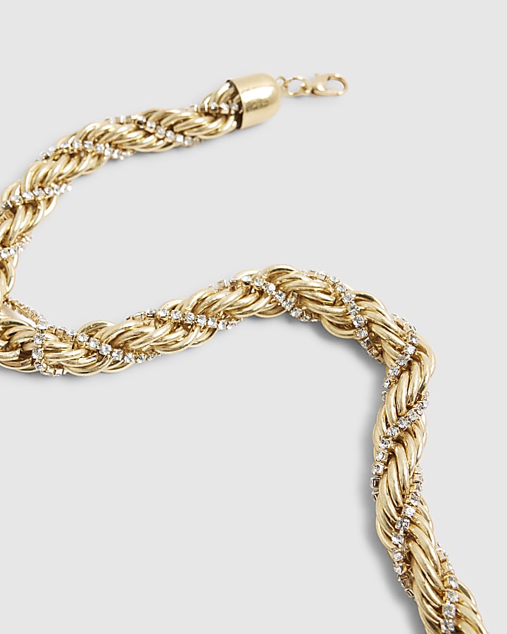 river island Silver Mixed Metal Twist Rope Collar Necklace