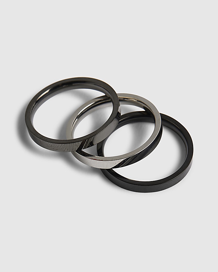 River Island Silver Multi Steel Skinny Pack Of 3 Rings