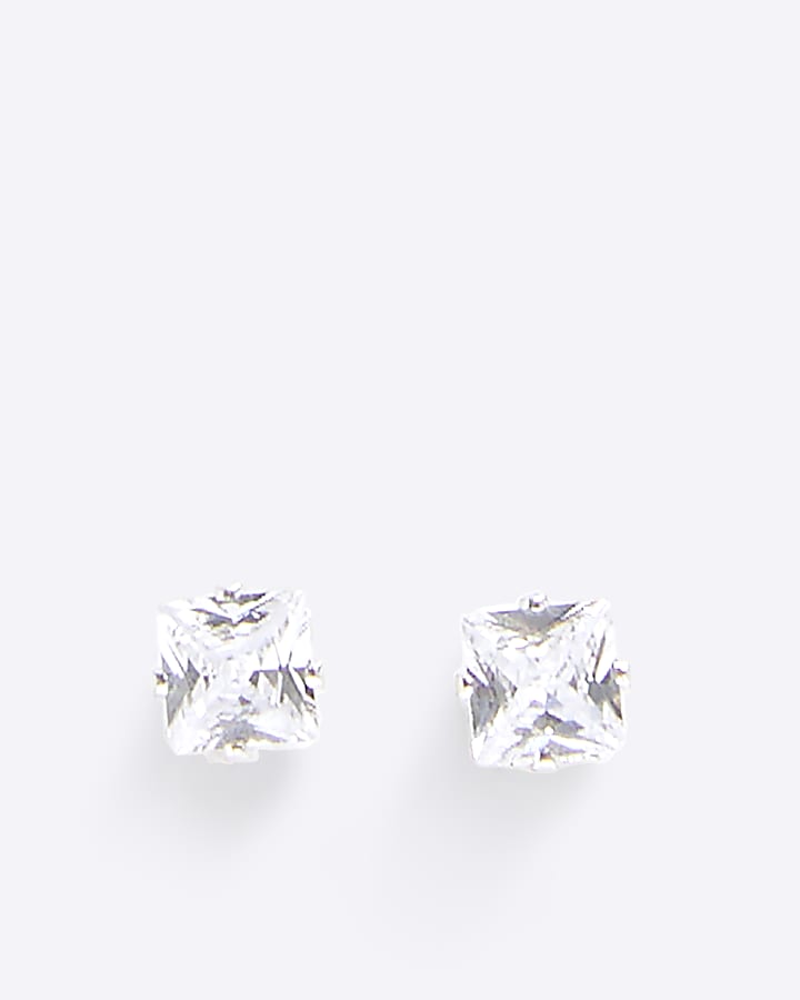 river island Silver plated rhinestone stud earrings
