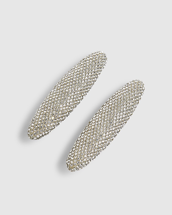 River Island Silver Rhinestone Pack Of 2 Hair Clips
