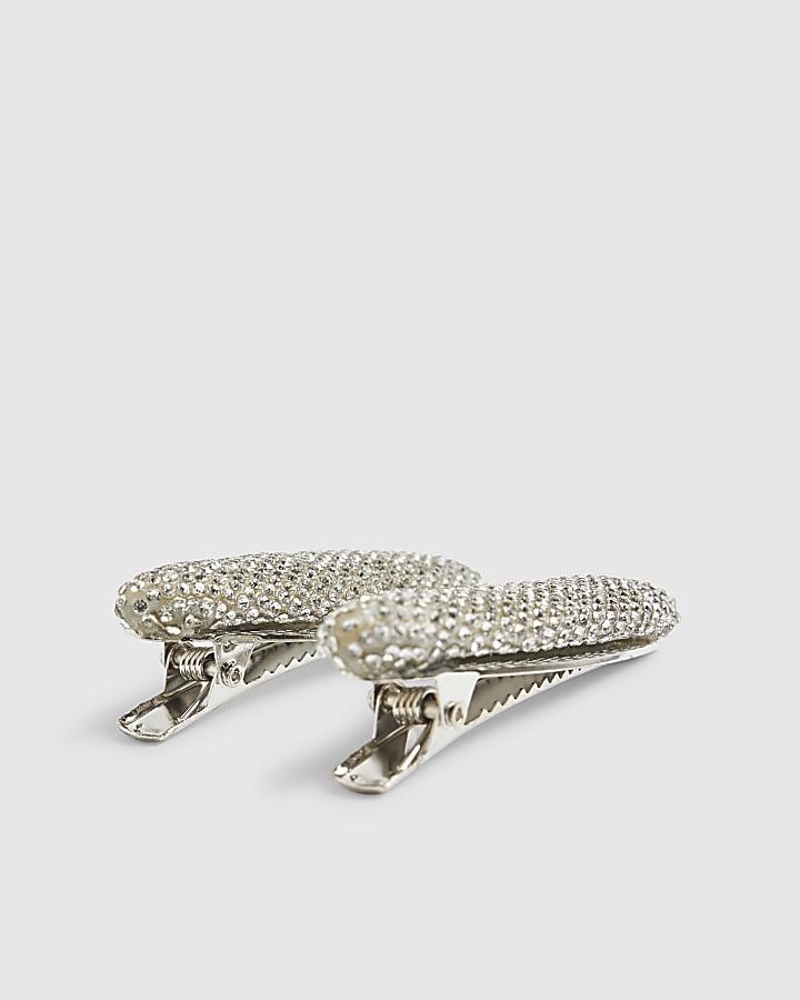 River Island Silver Rhinestone Pack Of 2 Hair Clips
