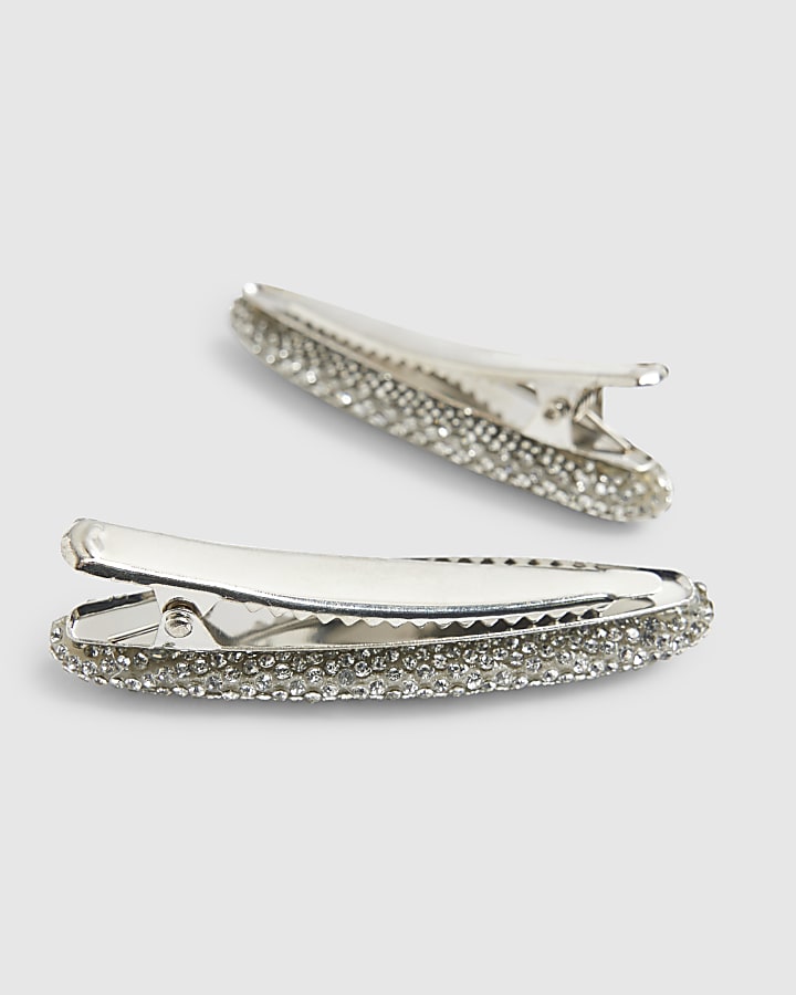 river island Silver Rhinestone Pack Of 2 Hair Clips