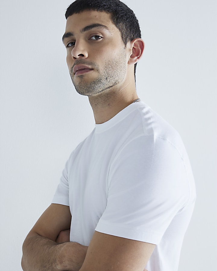 River Island White 3 Pack Short Sleeve Slim Fit T-Shirt