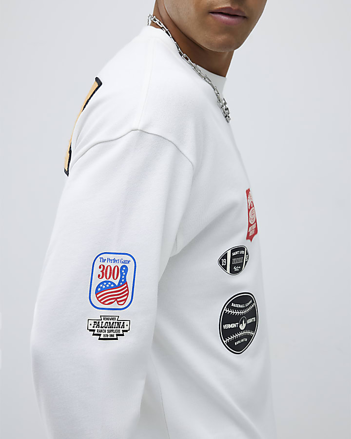 River Island White Boxy Fit Americana Badge T-Shirt