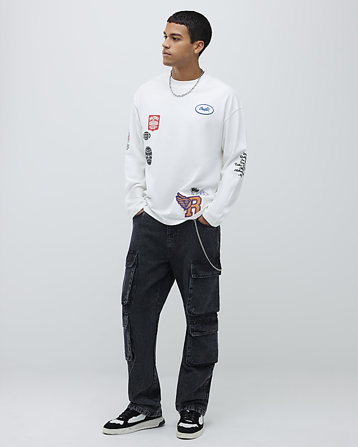 River Island White Boxy Fit Americana Badge T-Shirt