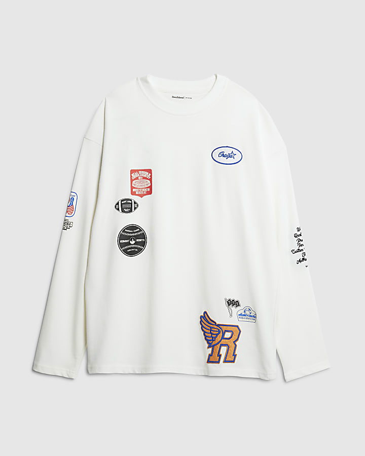 river island White Boxy Fit Americana Badge T-Shirt