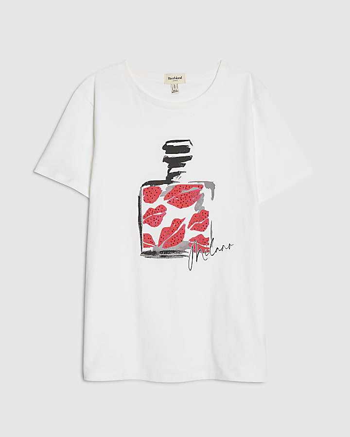 river island White Embellished Lips Perfume T-Shirt