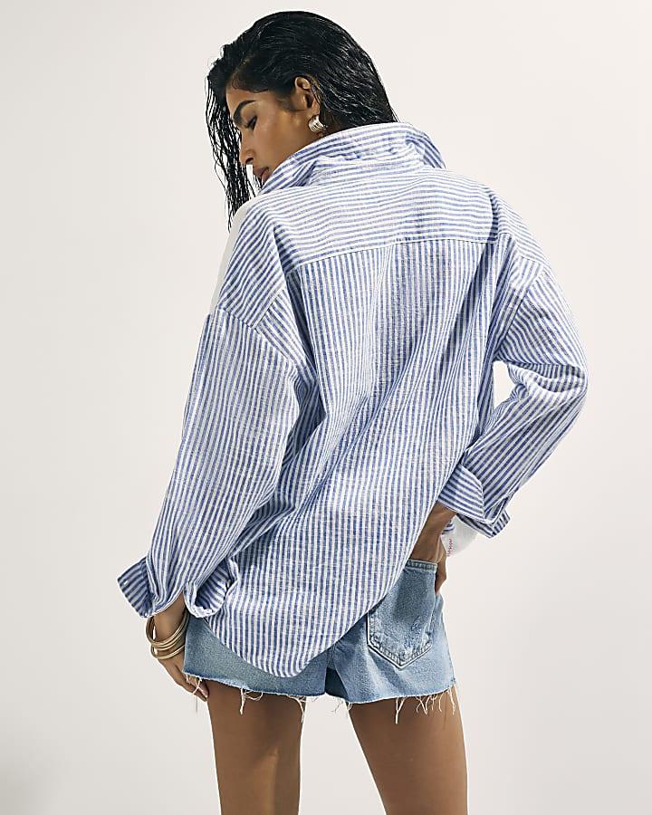 River Island White Embroidered Patchwork Stripe Shirt