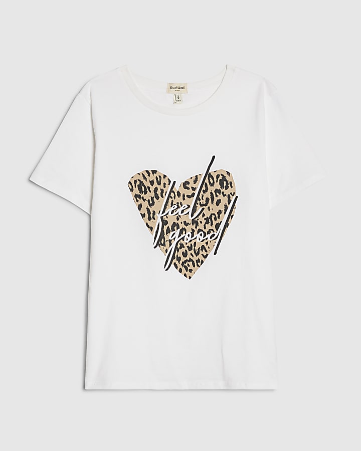 river island White Leopard Heart Feel Good Foil T-Shirt