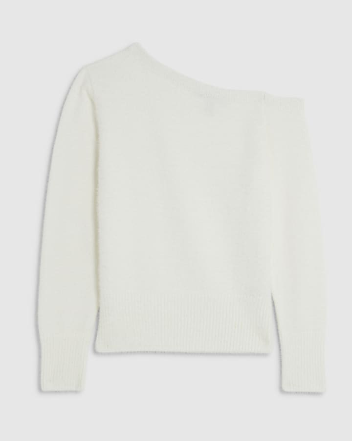 river island White Long Sleeve Asymmetric Fluffy Top