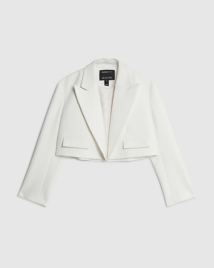 river island White Long Sleeve Lapel Detail Cropped Blazer