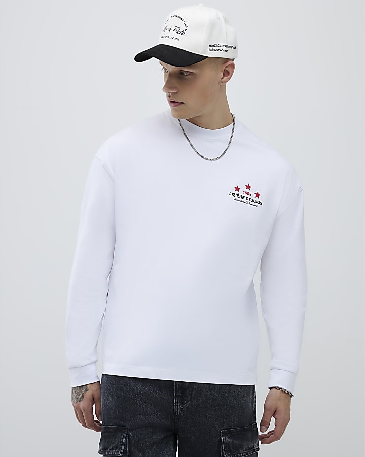 River Island White Long Sleeve Lisiere 1992 T-shirt