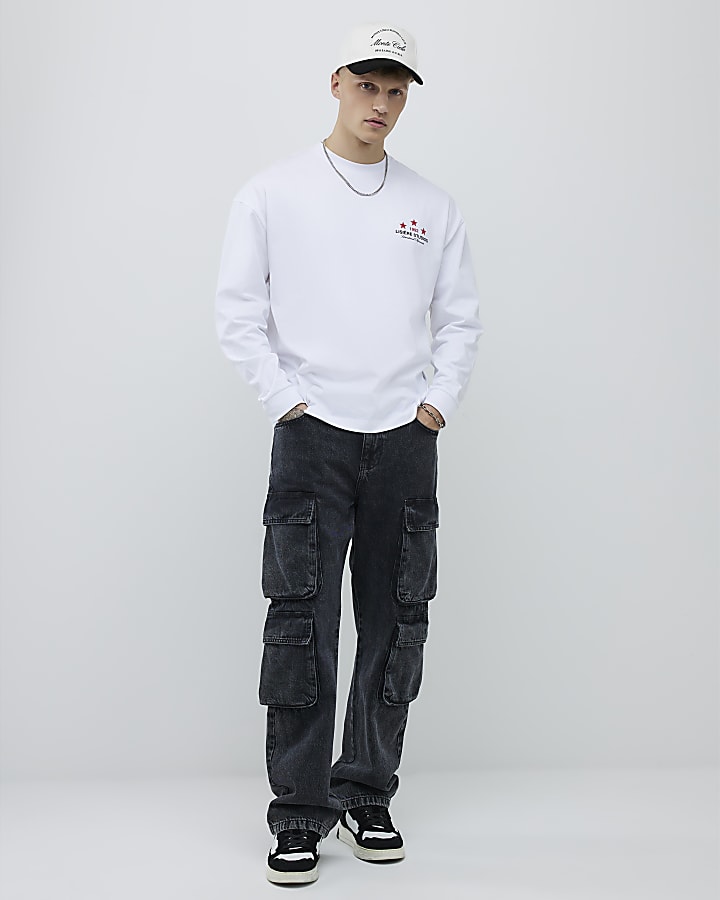River Island White Long Sleeve Lisiere 1992 T-shirt