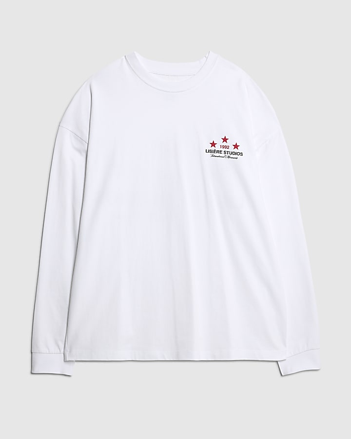 river island White Long Sleeve Lisiere 1992 T-shirt