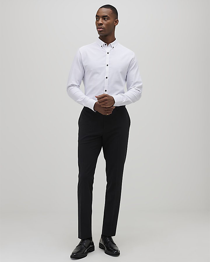 River Island White Long Sleeve Textured Muscle Fit Shirt