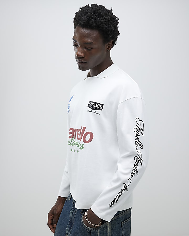 River Island White Marello Long Sleeve Football Top