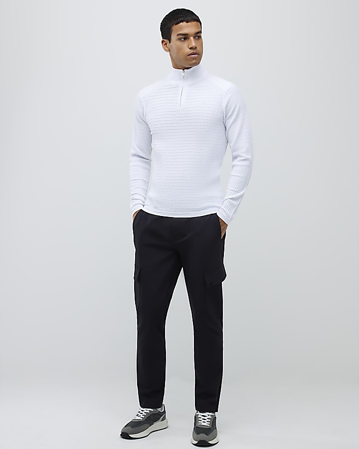 River Island White Muscle Fit Brick Knitted Funnel Jumper