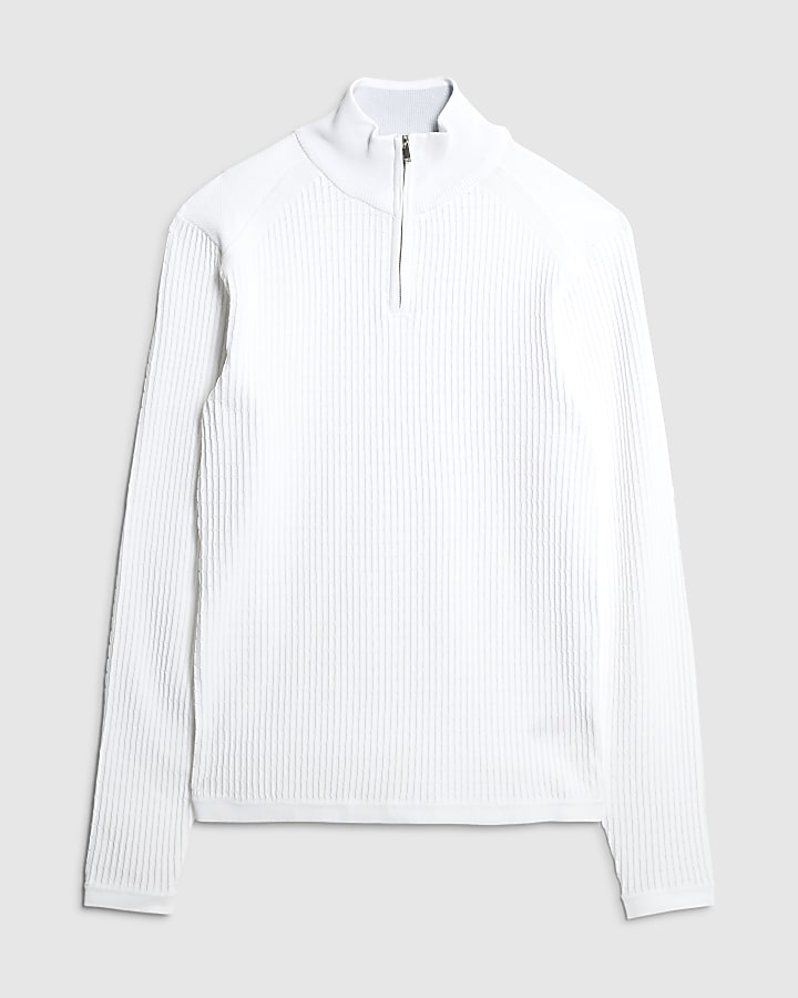 river island White Muscle Fit Brick Knitted Funnel Jumper