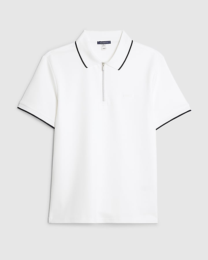 river island White Muscle Fit Les Amis Stripe Polo Shirt