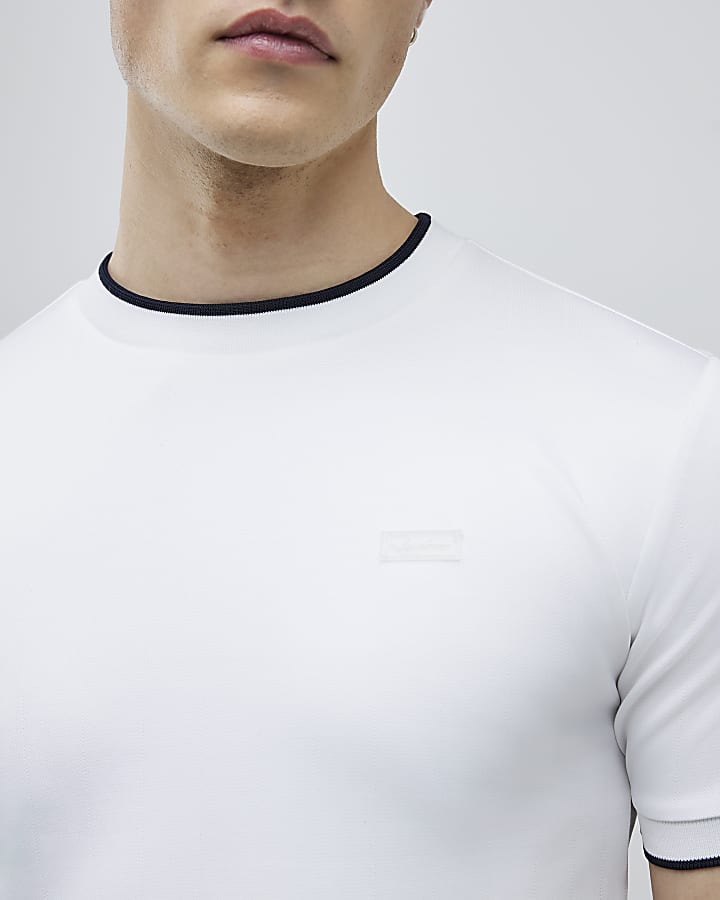 River Island White Muscle Fit Les Amis Stripe T-Shirt