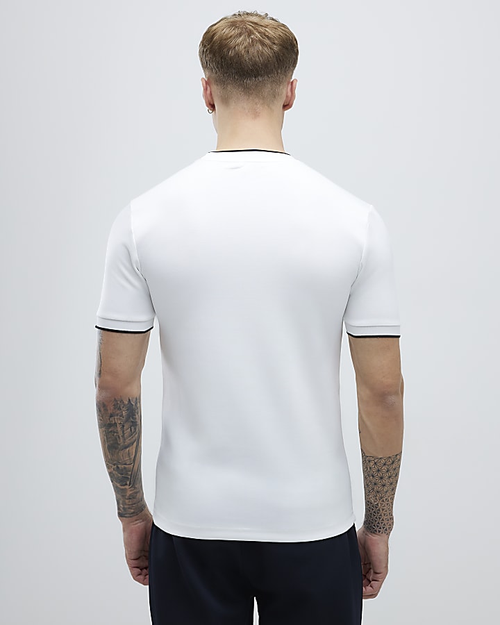 River Island White Muscle Fit Les Amis Stripe T-Shirt