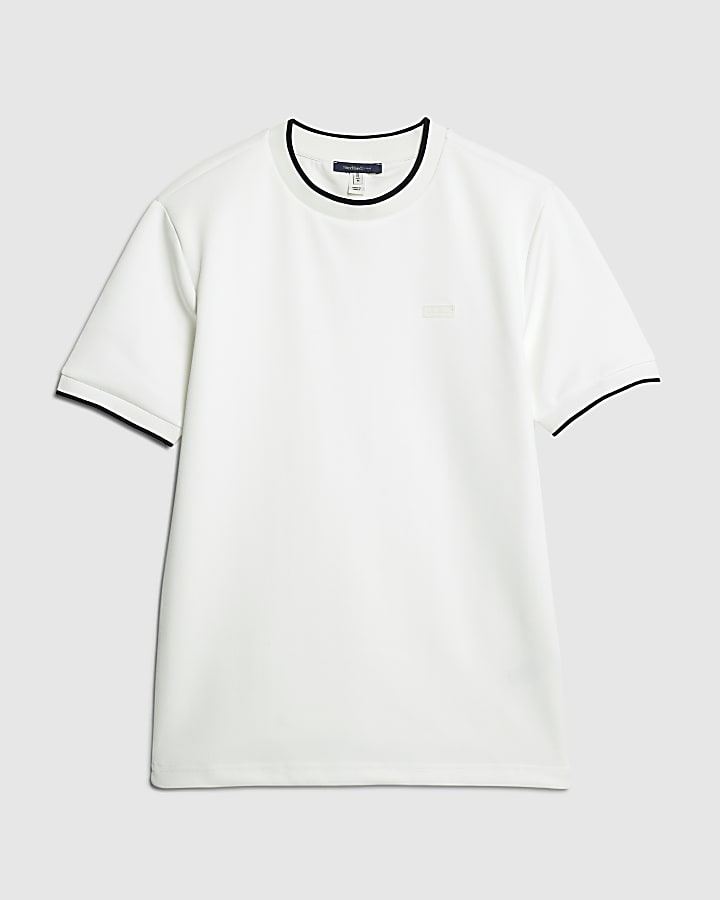 river island White Muscle Fit Les Amis Stripe T-Shirt