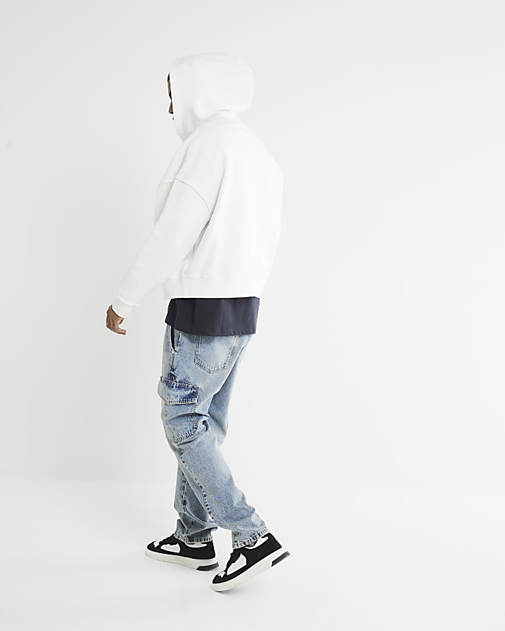 River Island White Oversized Eagle Print Zip Hoodie