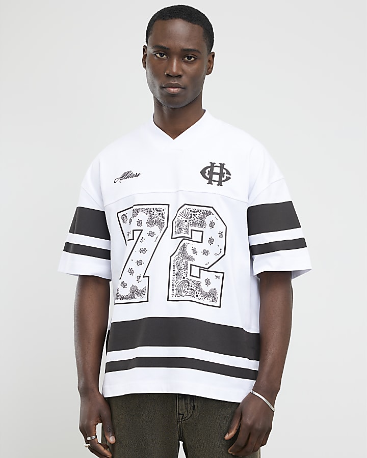 River Island White Oversized Fit 72 Bandana Sports T-Shirt