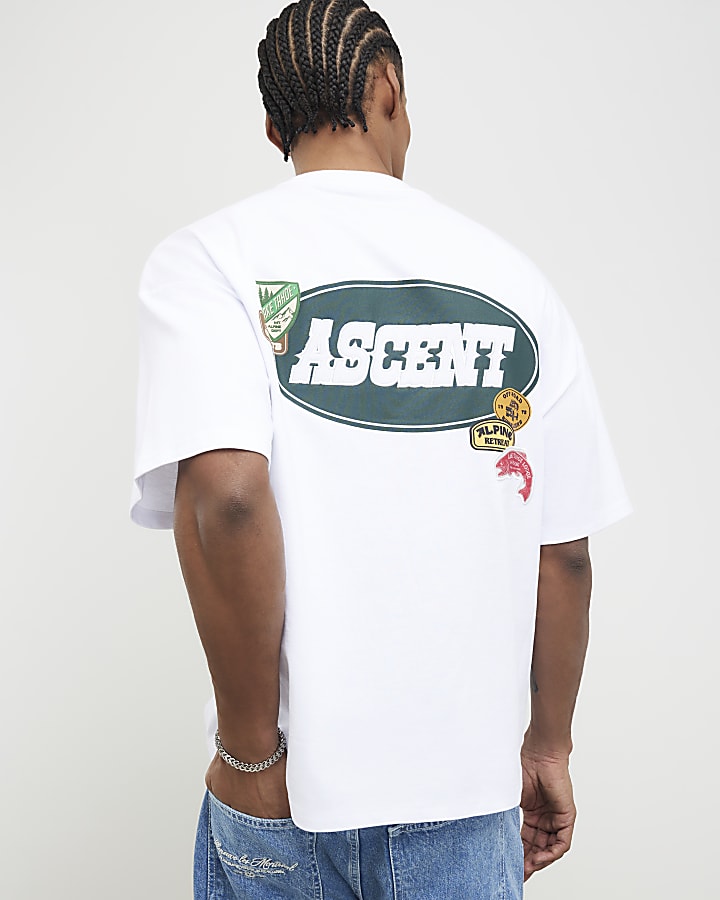 River Island White Oversized Fit Alpine Badging T-Shirt