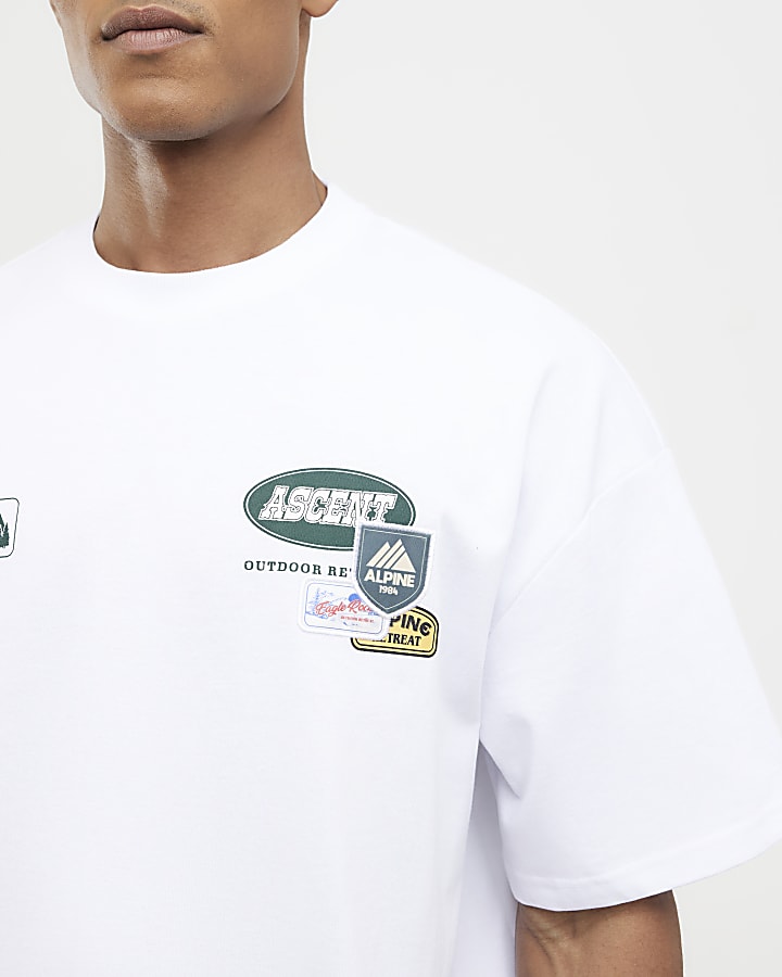 River Island White Oversized Fit Alpine Badging T-Shirt