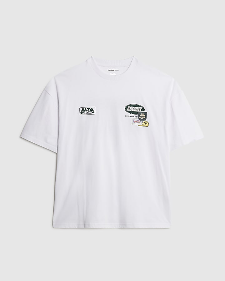 river island White Oversized Fit Alpine Badging T-Shirt
