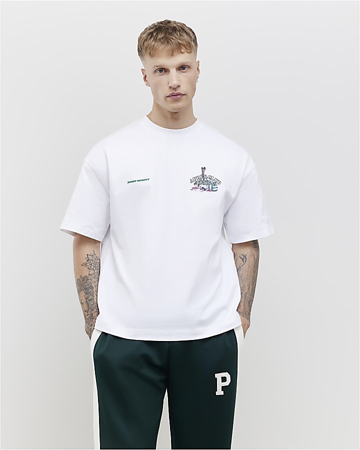 River Island White Oversized Fit Apres Ski Club T-Shirt