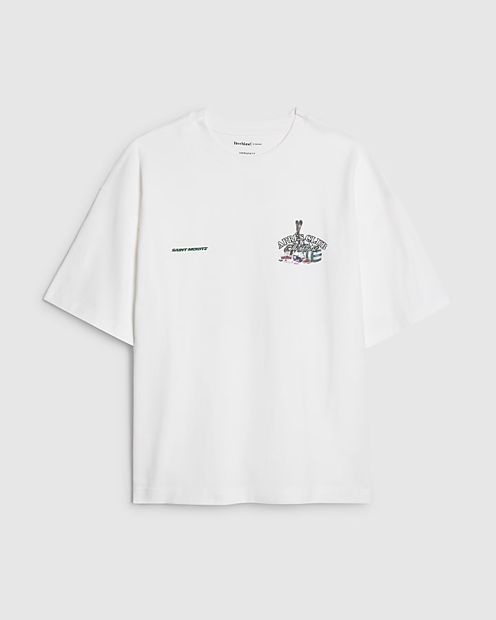 river island White Oversized Fit Apres Ski Club T-Shirt