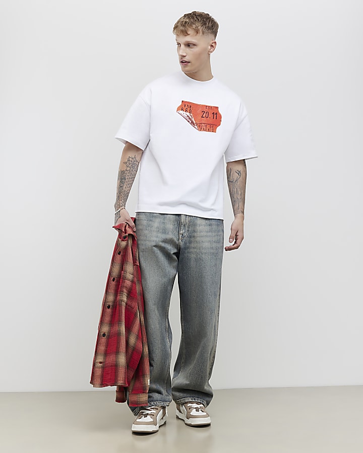 River Island White Oversized Fit Barcode Label T-Shirt