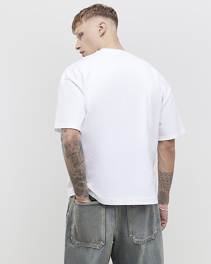 River Island White Oversized Fit Barcode Label T-Shirt