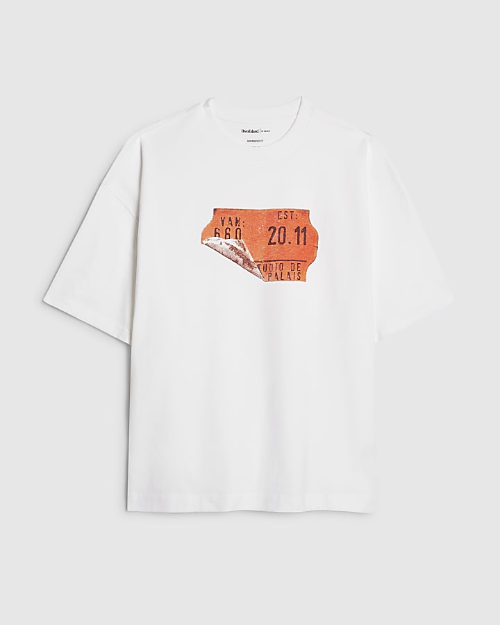 river island White Oversized Fit Barcode Label T-Shirt