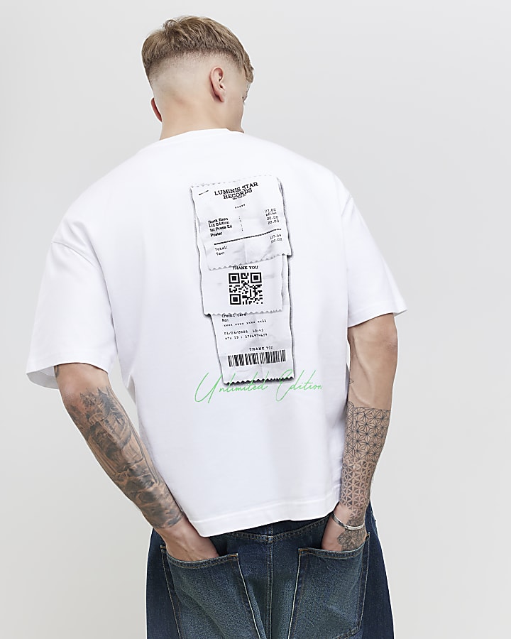 River Island White Oversized Fit Barcode Receipt T-Shirt