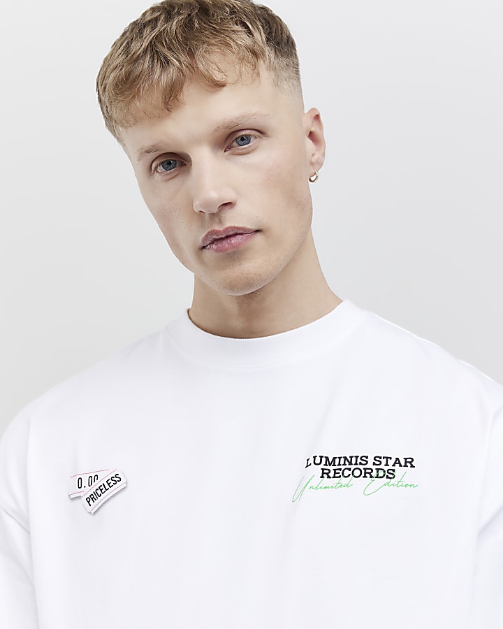 River Island White Oversized Fit Barcode Receipt T-Shirt