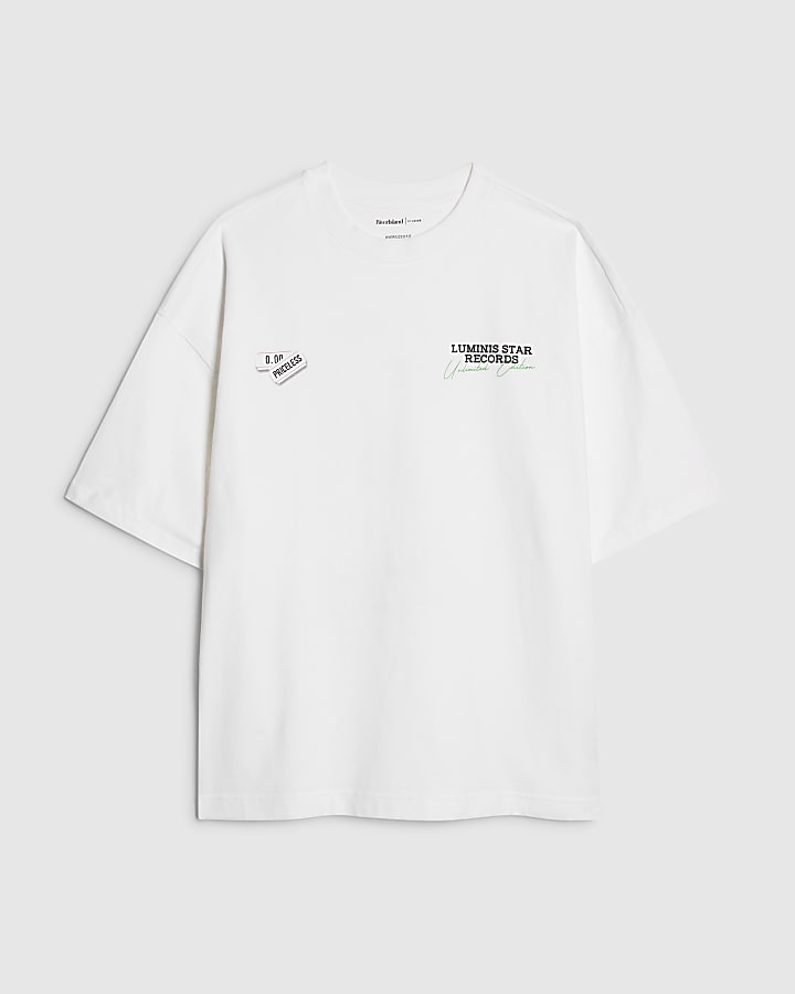 river island White Oversized Fit Barcode Receipt T-Shirt