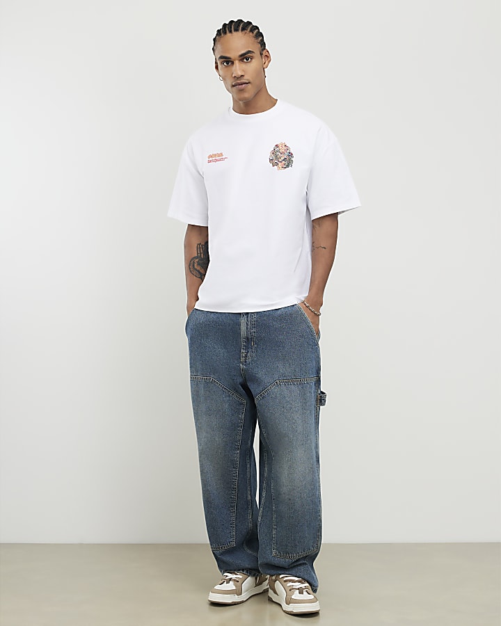 River Island White Oversized Fit Dragon Graffiti T-Shirt