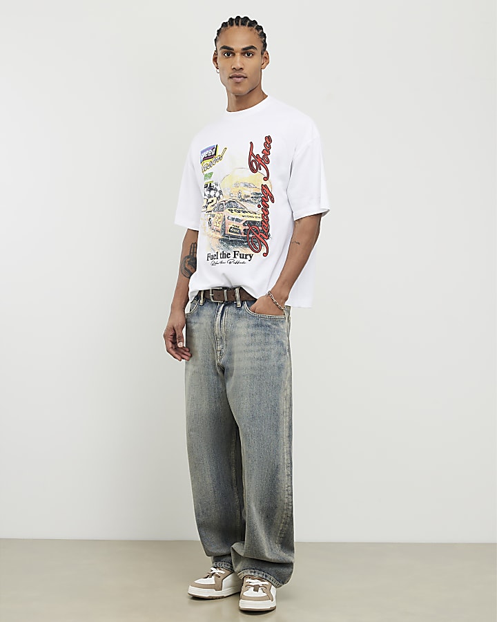 River Island White Oversized Fit Fuel The Fury T-Shirt