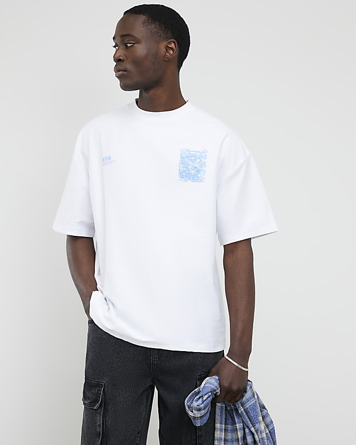 River Island White Oversized Fit Kagawa Dragon T-Shirt
