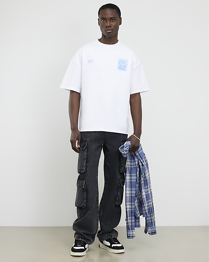 River Island White Oversized Fit Kagawa Dragon T-Shirt