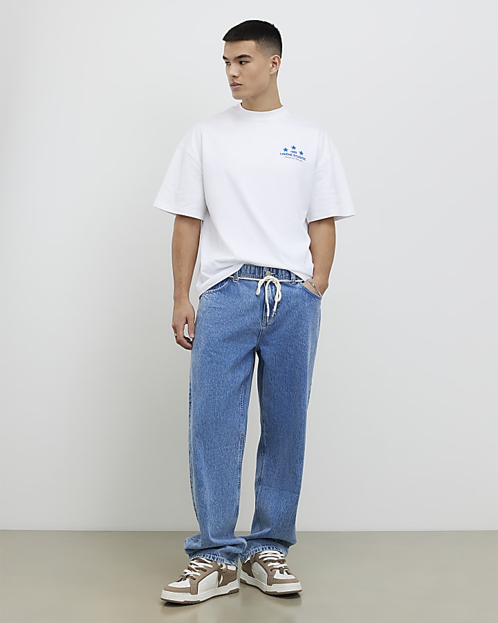 River Island White Oversized Fit Lisere Studios T-Shirt