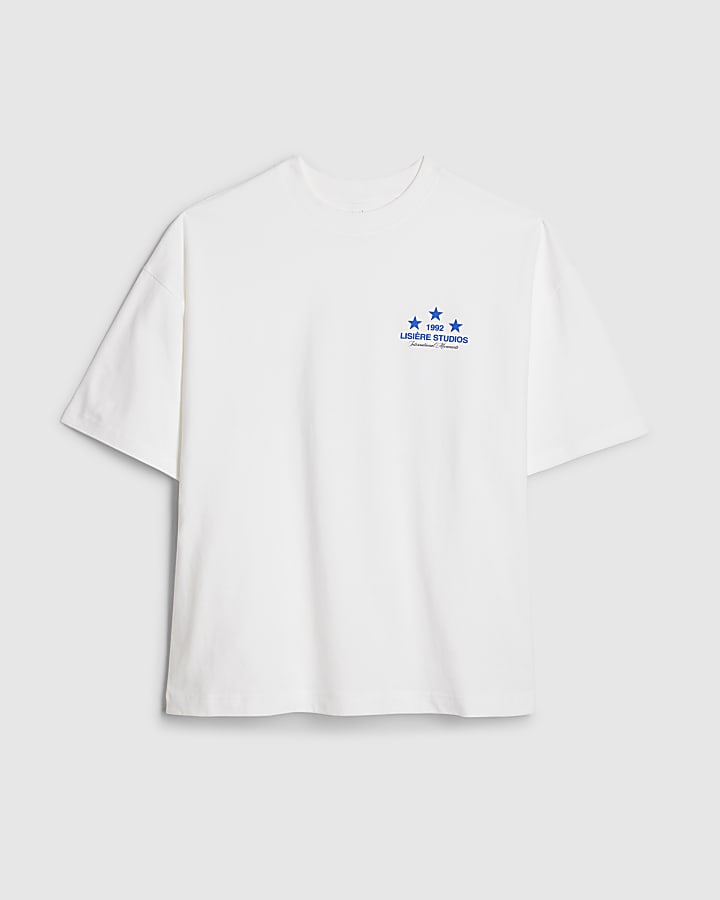 river island White Oversized Fit Lisere Studios T-Shirt