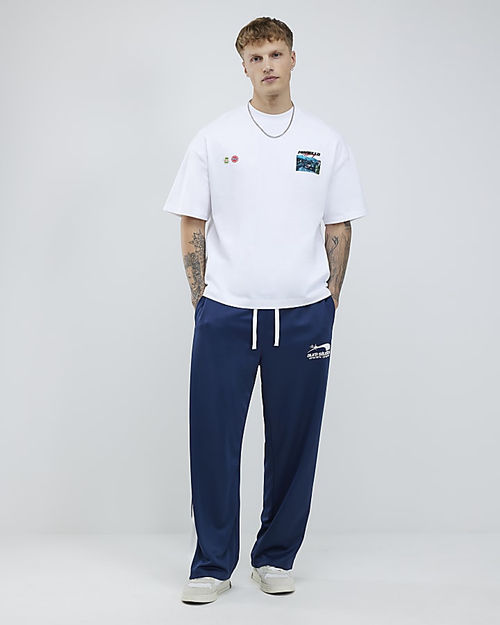 River Island White Oversized Fit Marello Racing T-Shirt