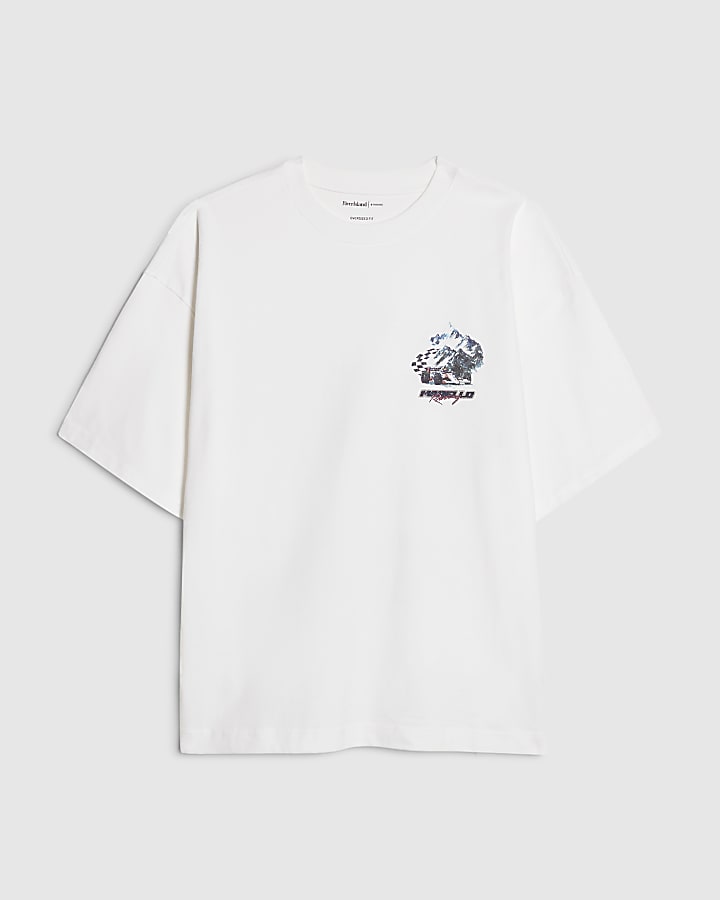 river island White Oversized Fit Morello Racing T-Shirt
