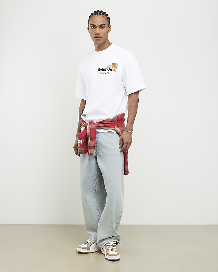 River Island White Oversized Fit Motor Oil Bull T-Shirt