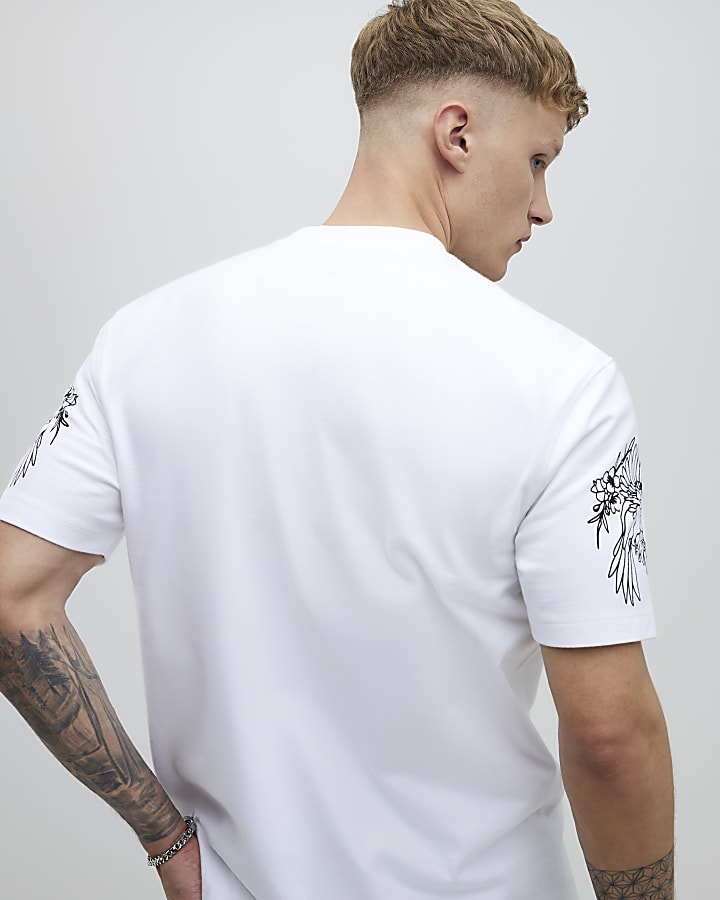 River Island White Oversized Fit Ying Yang Dragons T-Shirt