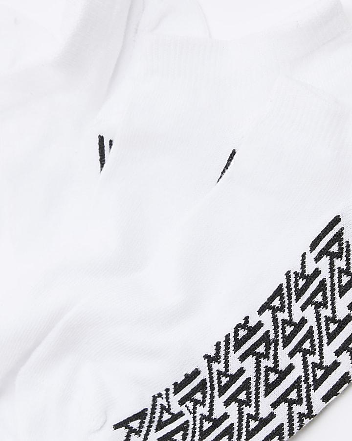 River Island White Pack Of 5 Ribbed Monogram Trainer Socks